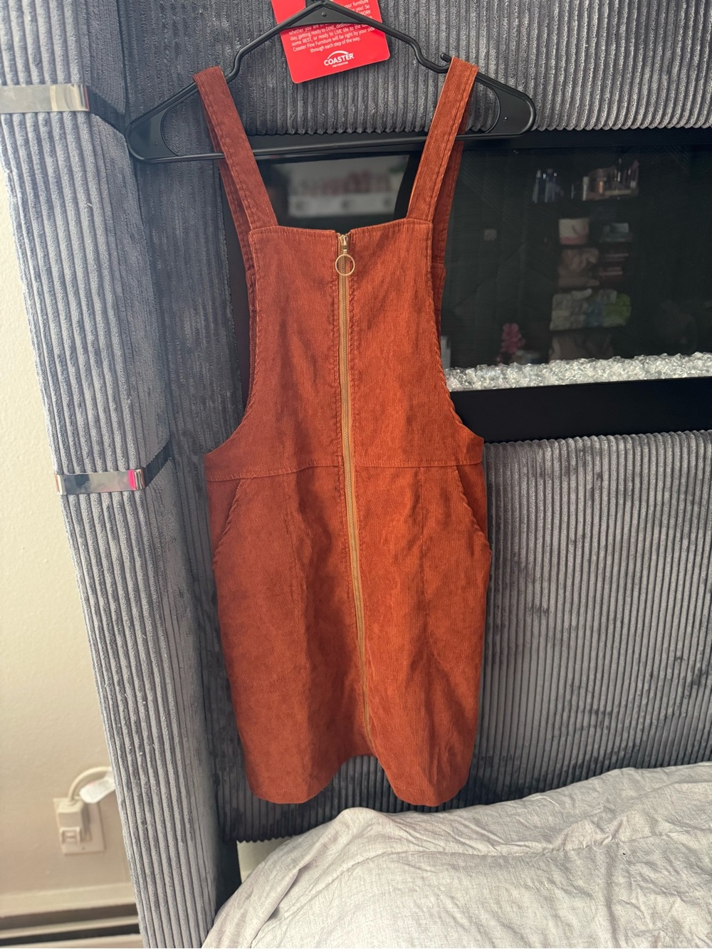 SHEIN Rust Brown Corduroy Zip Front Pinafore Dress - Picture 3 of 3